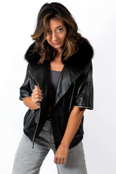Women's leather jacket Deborah with fox
